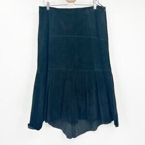 Cabi Womens Western Lagenlook Flare 100% Suede Leather‎ Midi Skirt Size 12 Black